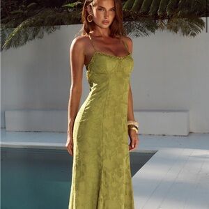 ELLERBY FRILL TRIM MAXI DRESS - OLIVE